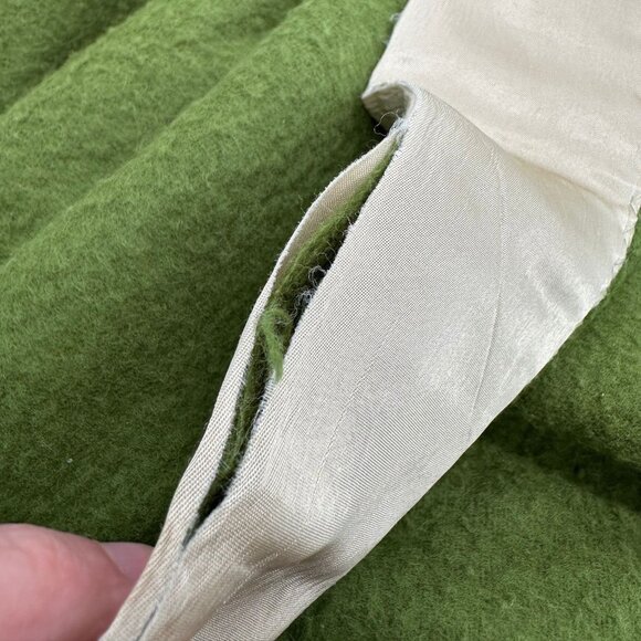 Vintage Satin Trim Blanket Army Green Tan Retro 80 by 80 Bedspread Retro Cabin - Picture 7 of 10